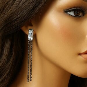 2/$30 Silver tone Chain & Crystal Design Drop Dangle Post Earrings - Jewelry